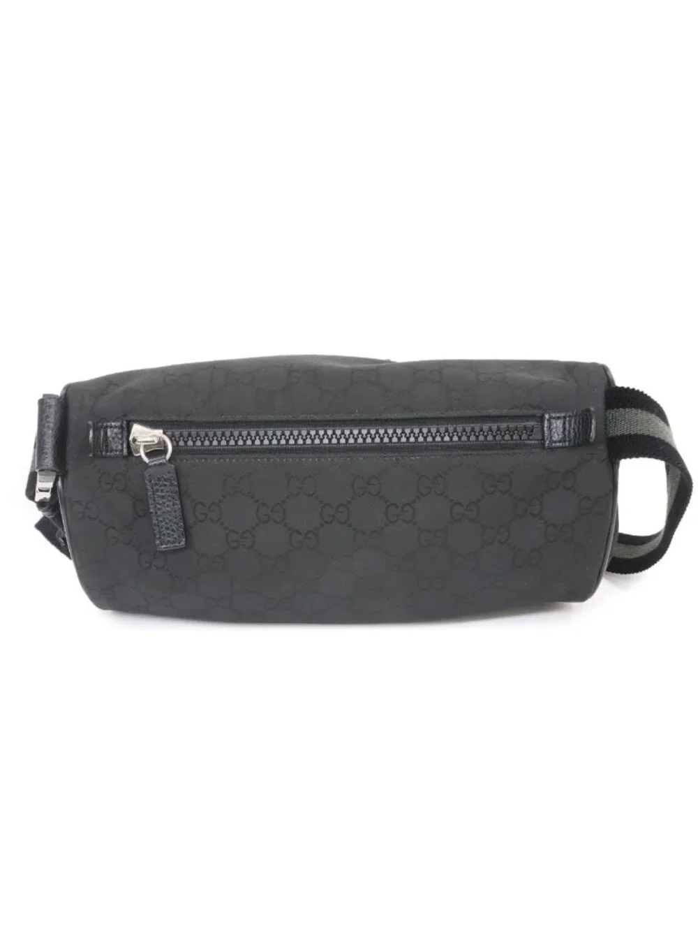 Gucci GG Nylon Crossbody Waist Bag Leather Black Silver